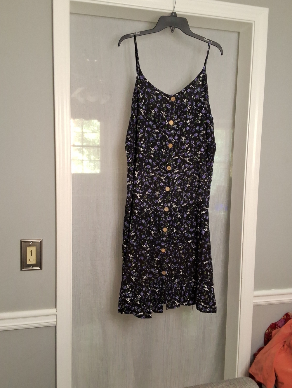 NICOLE FASHION floral Button-Front Black & Purple Spaghetti-Strap Dress